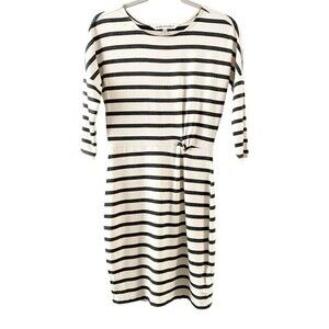 cupcakes & cashmere Cream Gray Striped Round Neck 3/4 Sleeve Faux Knot Dress XS